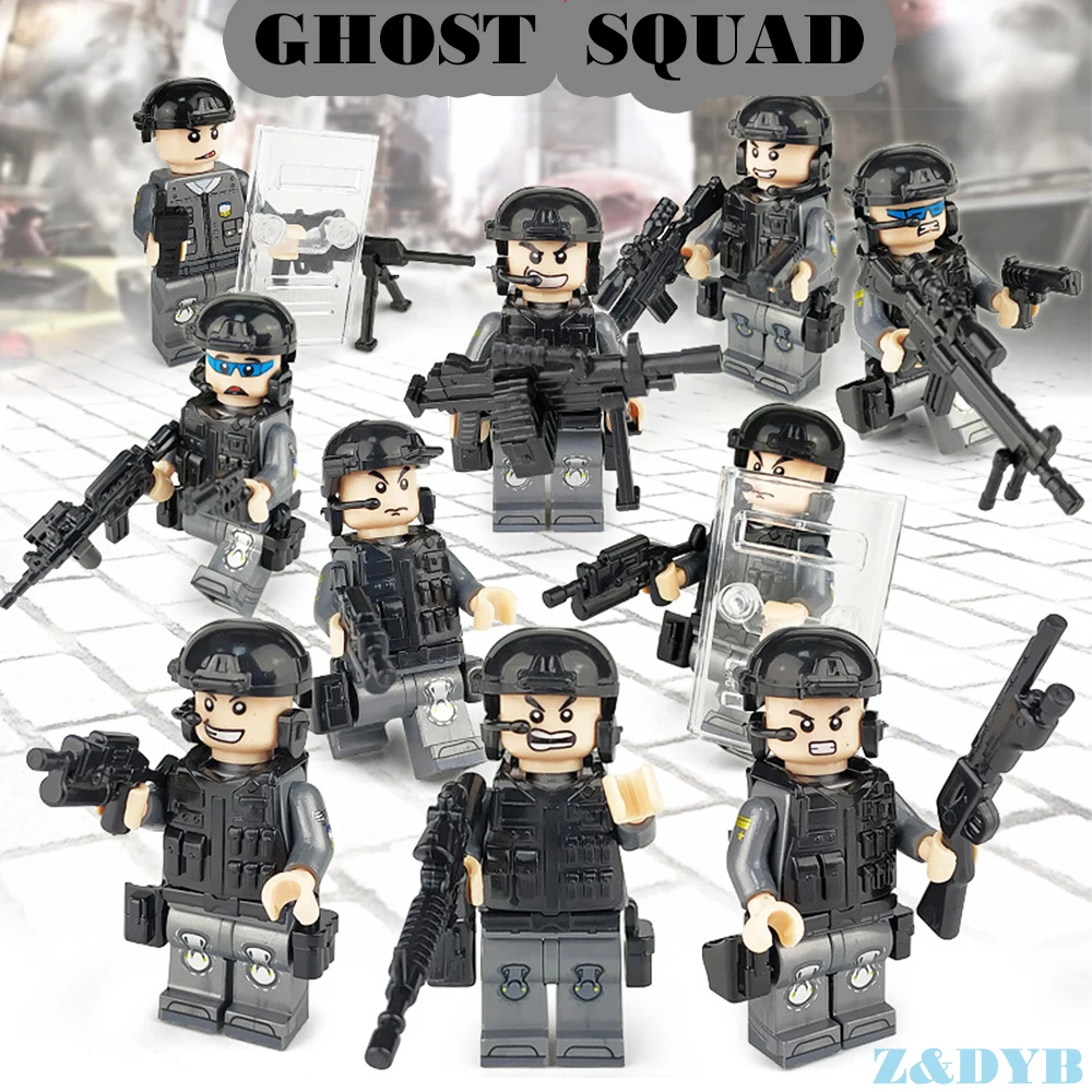 

10 Figures Ghost Squad Military Series Soldier Army Weapon Gun Kits Modern Warf Model Building Block Brick legoed Children Toys