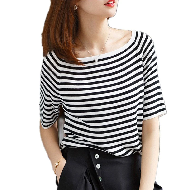 

Smpevrg summer new style women sweater thin O-neck female pullover short sleeve loose knitted pullovers women jumper pull femme