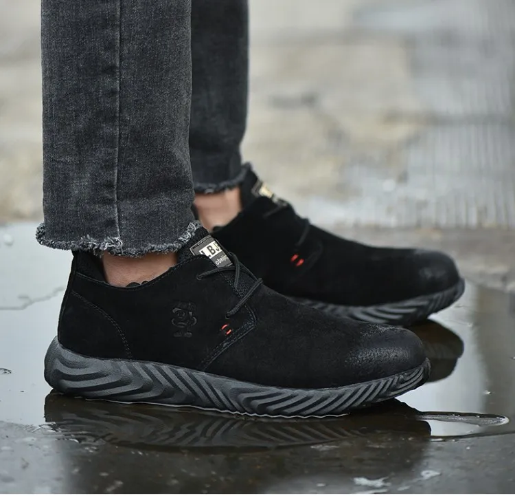 Men Steel Toe Cap Pig Skin Work Boots Labor Insurance Shoes Beef Tendon Anti-smashing Puncture Proof Safety Breathable Sneakers