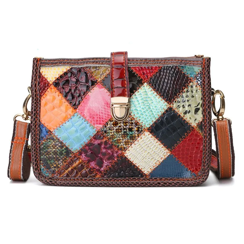 AEQUEEN Лоскутные сумки на плечо из натуральной кожи, женские сумки-мессенджеры, цветная яркая Лоскутная сумка через плечо, сумка для багажника, случайный цвет - Цвет: bag
