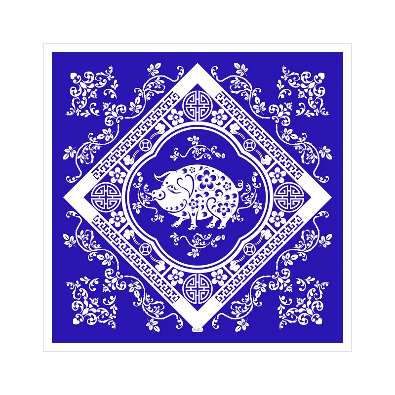  [XiuKe]scarves 2019 new fashion chinese style small square silk scarfblue and white handkerchief