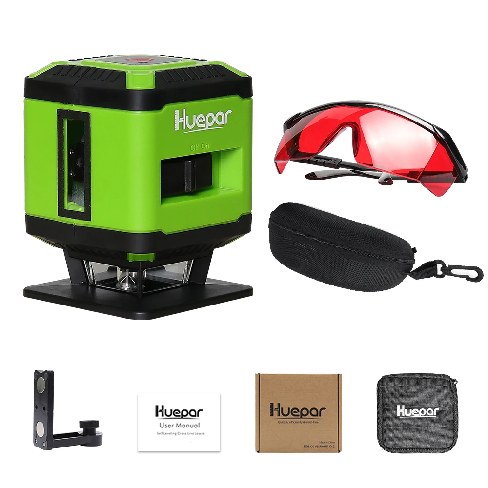 Huepar лазерный уровень для пола с красным лучом для укладки плитки, квадратное выравнивание, перекрестная линия, лазер, 360 градусов+ Huepar, очки для усиления лазера