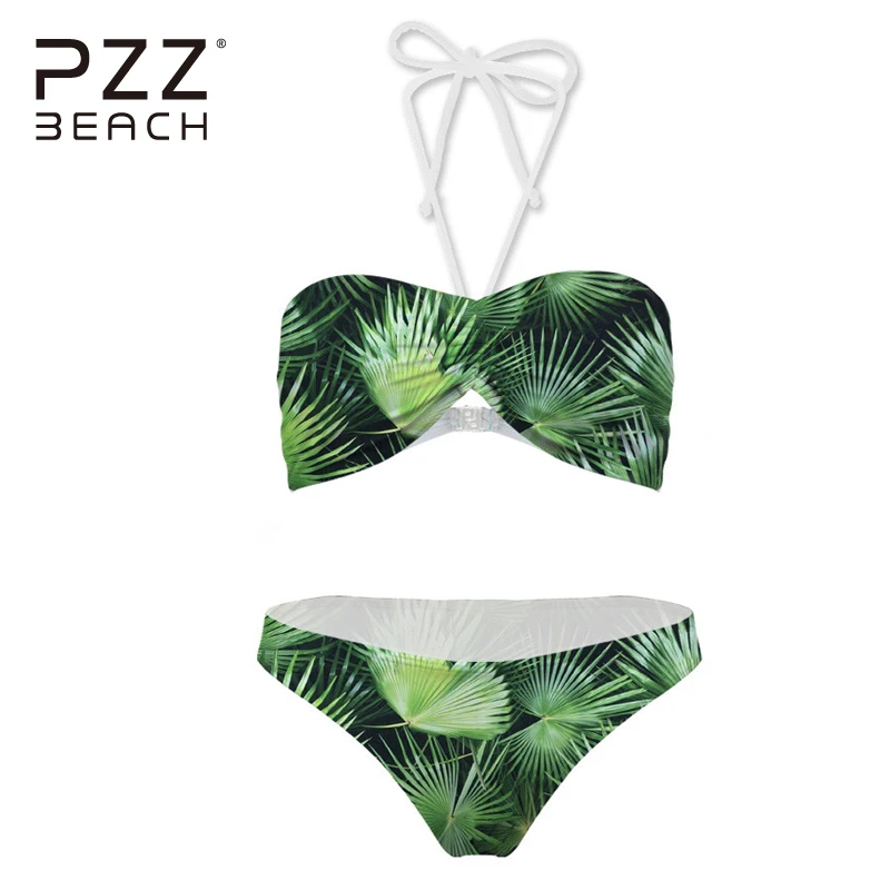 

Tropical Plants Print Swimwear Women Bikini Set Halter 2018 Sexy Swimsuit Push Up Bathing Suits Monokini Maillot De Bain Femme