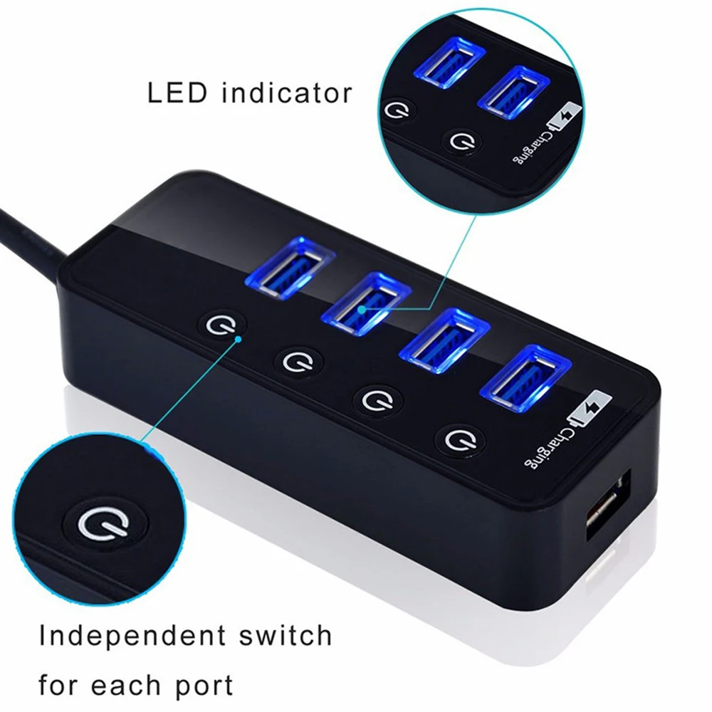 CHYI USB 3,0 концентратор USB-A-4 порта 3,0 с Умной быстрой зарядкой СВЕТОДИОДНЫЙ Переключатель ВКЛ/ВЫКЛ Внешний DC 5 В/2A блок питания сплиттер адаптер