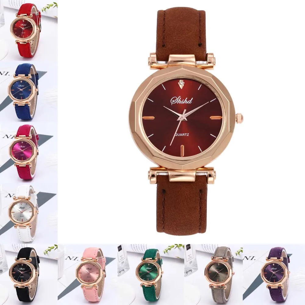 

Fashion Crystal Women Watches Pink Female Starry Sky Dial Leather Quartz WristWatch Montre Femme 2018 Rhinestone Ladies Watch F#