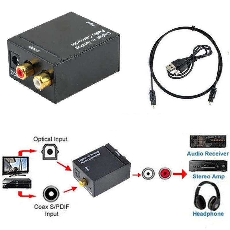 Cewaal Цифровой оптический Toslink SPDIF коаксиальный в аналоговый RCA аудио конвертер адаптер Черный