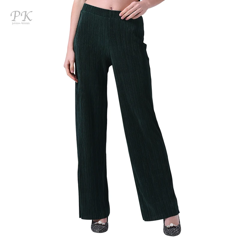 

PK palazzo pants women 2017 loose wide leg boho green pants women creased polyester pantaloni donna leggings disco ladies pants