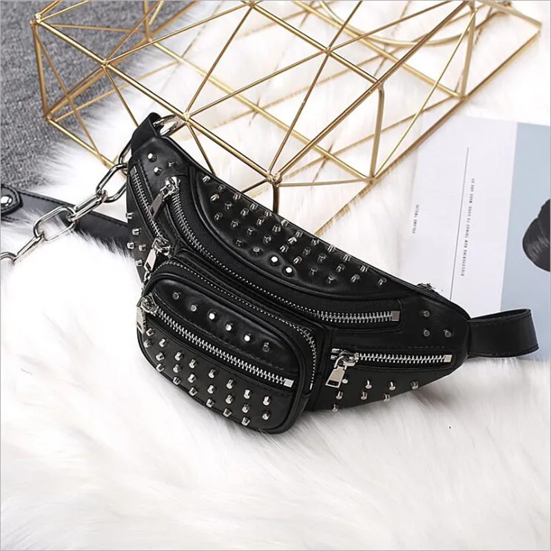 

New Rivet Waist Pack Women Shoulder Bag Designer Women Genuine Leather Waist Bag sheepskin Fanny Pack Chest Bags Crossbody Pack