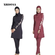 XREOUGA Muslim Swimwear Islamic Swimsuits Covered Swimsuits Long Sleeve Beach Wear Plus Size S-4XL Free Shipping MS12