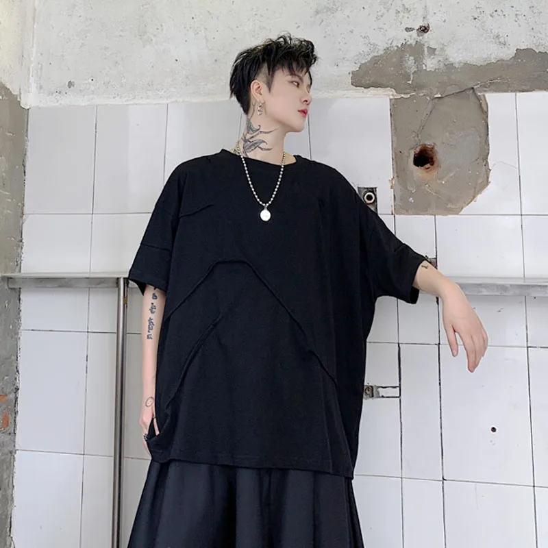 

Men Pleated Design Short Sleeve Loose Casual T Shirt Male Women Streetwear Hip Hop Fashion Lovers Tshirt Black White Tees Shirts
