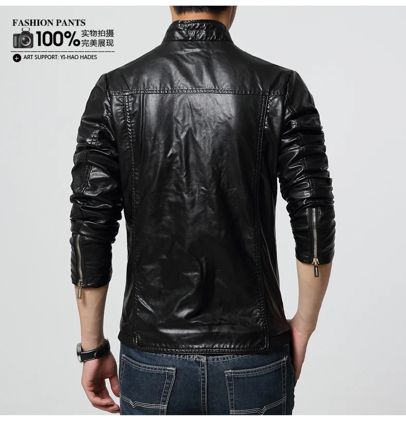 Мужская мотоциклетная кожаная куртка мужская осенне-зимняя кожаная ...