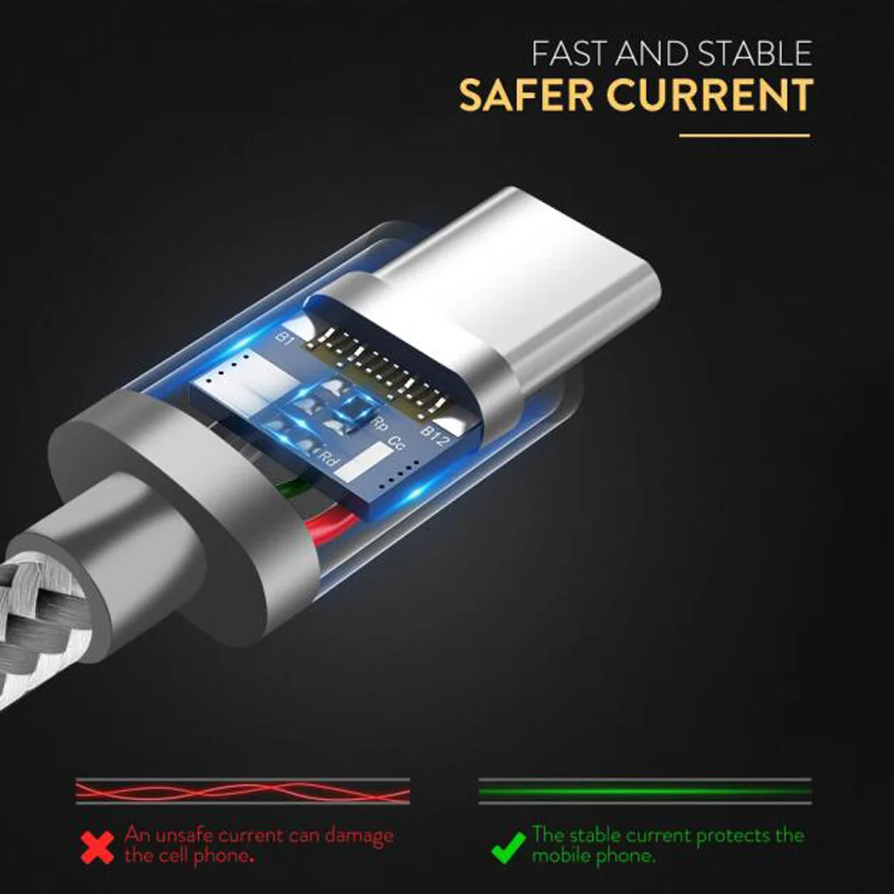 Для samsung S8 S9 Plus, huawei mate 9, быстрый USB C type C кабель для синхронизации данных и зарядки телефона, зарядное устройство, нейлон, высокая скорость зарядки, мода