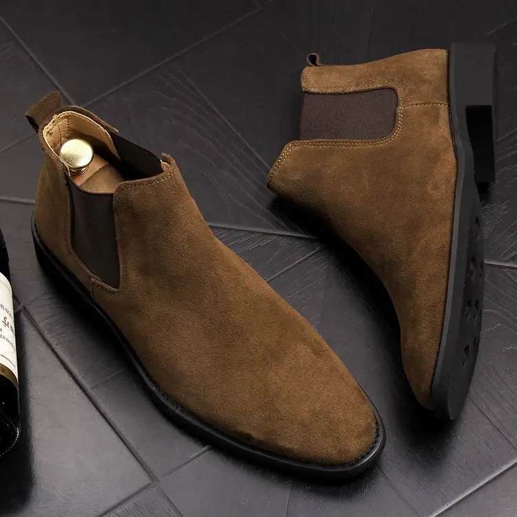 ERRFC Fashion Winter Men Chelsea Boots Brown Slip On Nubuck Trending Man Martin Boots Black Luxury High Top Casual Shoes 38-44 -