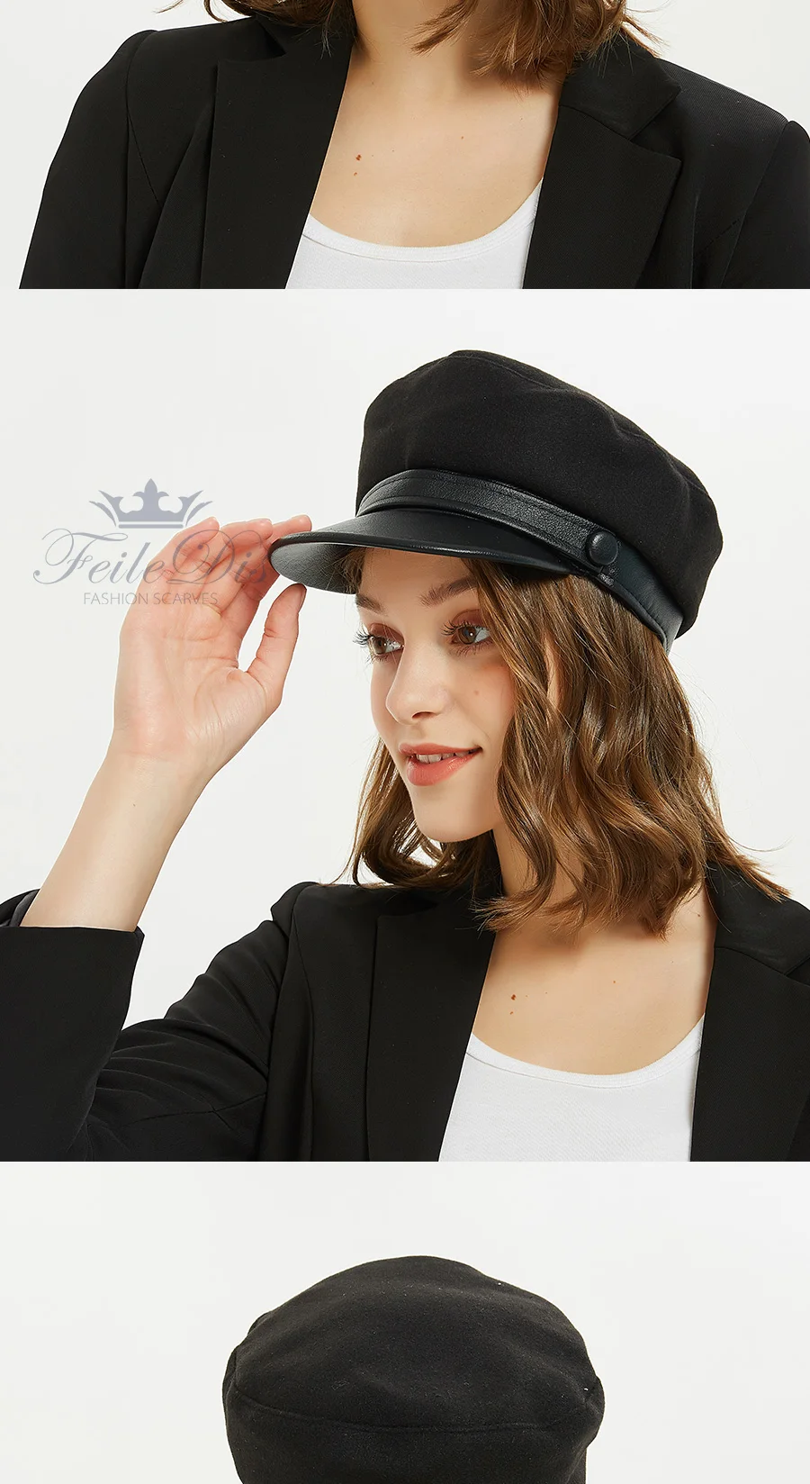 [FEILEDIS] Женская кепка в стиле милитари, теплые шапки для женщин, женская кепка с плоским верхом из искусственной кожи, Кепка с козырьком, шапка моряка, берет