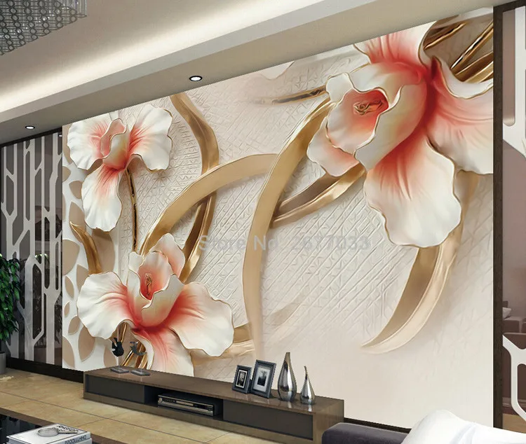 Настраиваемое настенное ткань 3D стерео тиснением цветы лилии фото росписи обоев Гостиная ТВ диван фон покрытия стен дома Декор
