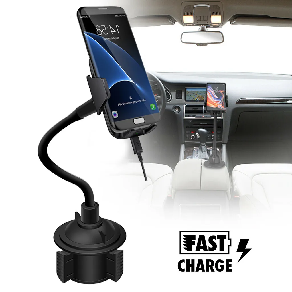 Wireless Fast Car Charger Mount Adjustable Gooseneck Cup Holder