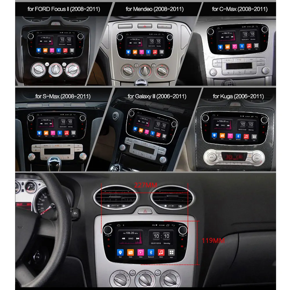 Podofo автомобильный мультимедийный DVD плеер Android 9 0 2 Din GPS Авторадио для Ford Focus Mondeo Kuga