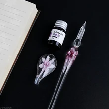 Vintage Handmade Art Elegant Crystal Floral Glass Dip Pen Sign Ink Pens Gift Drop Ship handmade dip pen dip pen creative art retro aesthetic crystal glass blue green pink pen test color watercolour