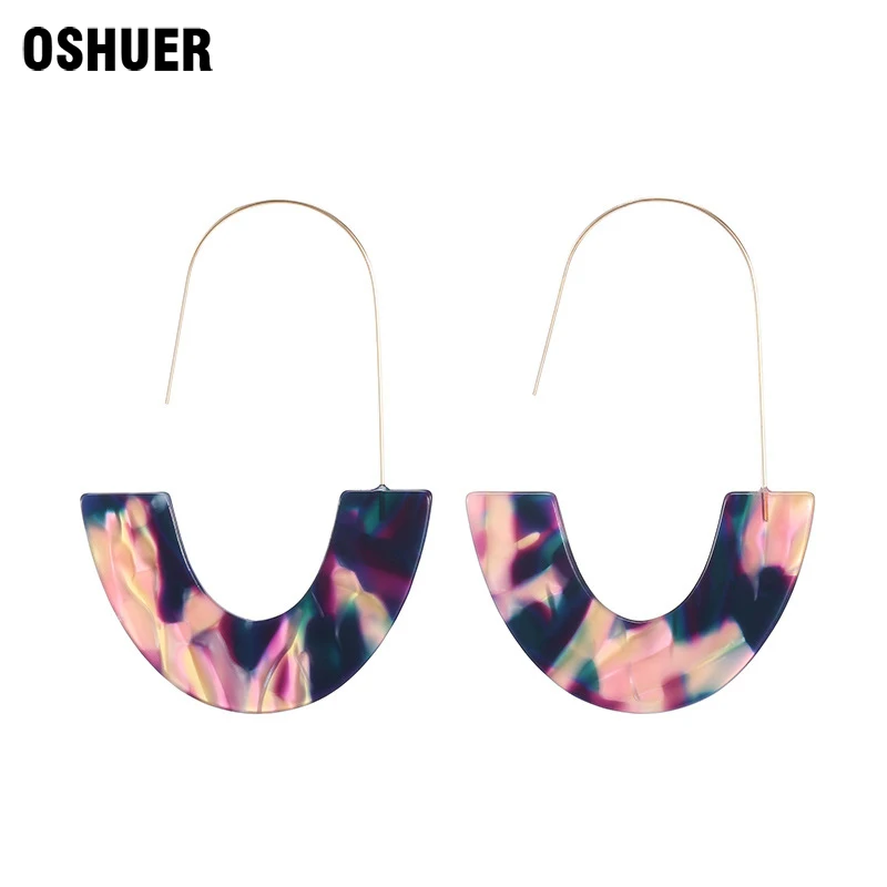 OSHUER 2018 модные ювелирные изделия 3 цвета акриловые смолы овальные Висячие серьги