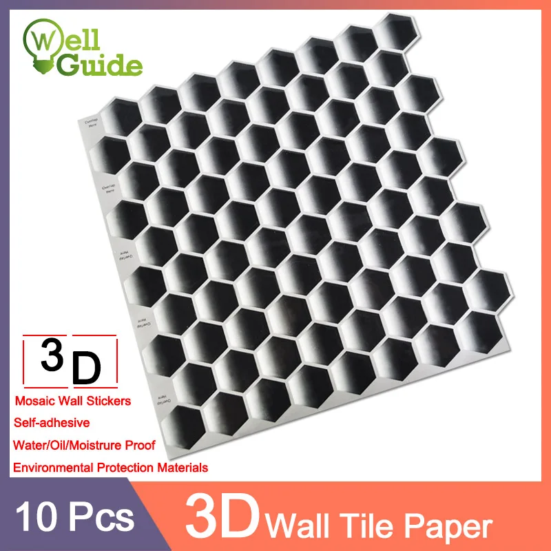 

10pcs Wall paper 3D Mosai Marble Brick Self-Adhesive Wall Stickers Waterproof DIY Kitchen Bathroom Home PU Wall Decal Sticker
