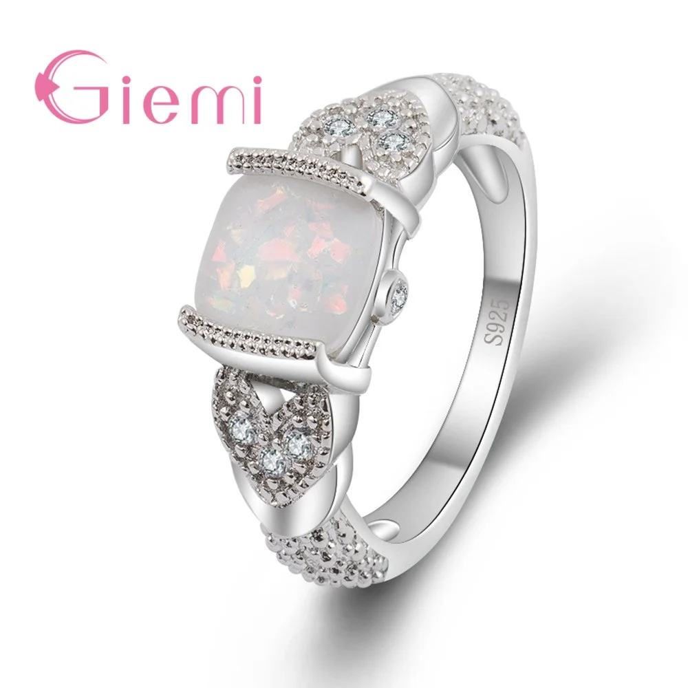 

Best Gifts for Lovers Solid 925 Sterling Silver Rainbow Opal Rings Shiny CZ Crystal Jewelry for Women Enegagment Anel