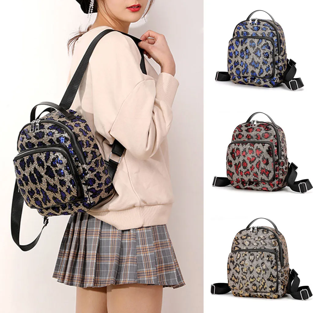 

Summer Fashion Backpacks Boy Girl Sequins Leopard Package Bags Travel Princess Bling Backpack Teenage Student Mini Back Bag