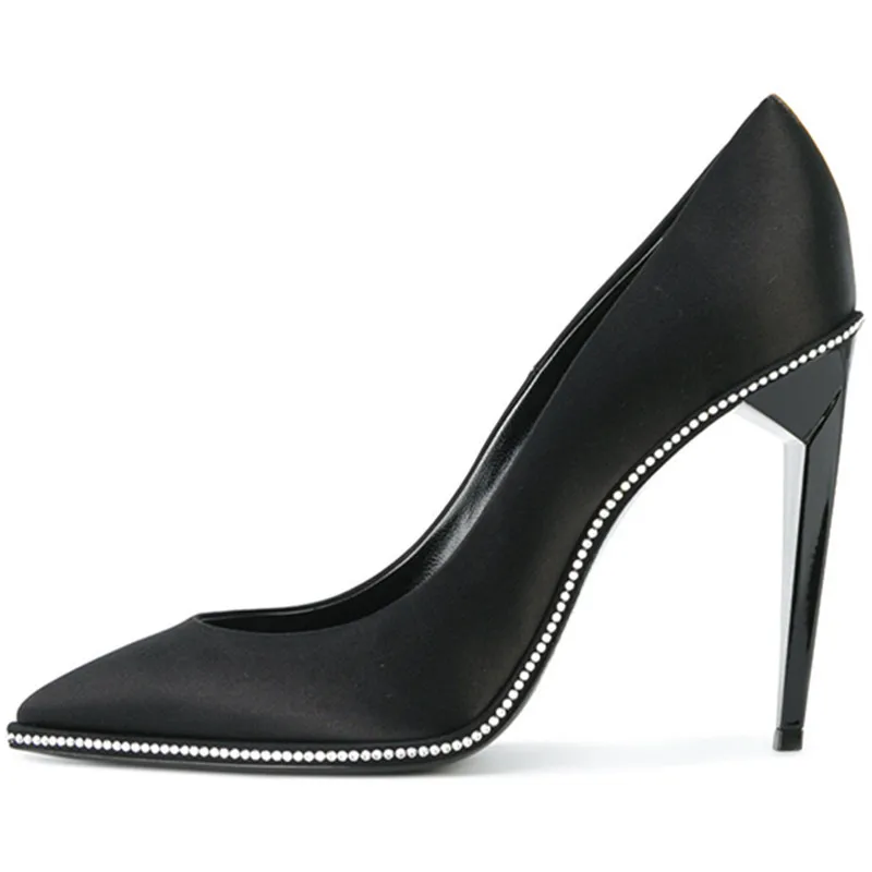 

2018 New classic black stain high heels women stiletto heel slip on fashion shoes sexy pointed toe supper high pumps 12 cm heel