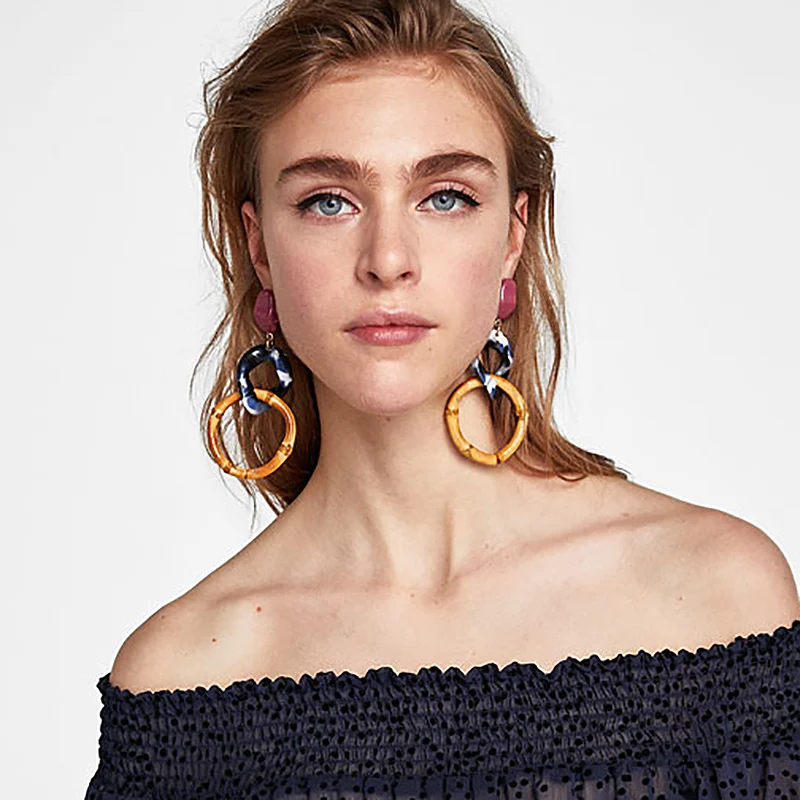 Trendy Multicolored Acrylic Pendant Long Earrings Geometric Statement Resin Earrings For Women