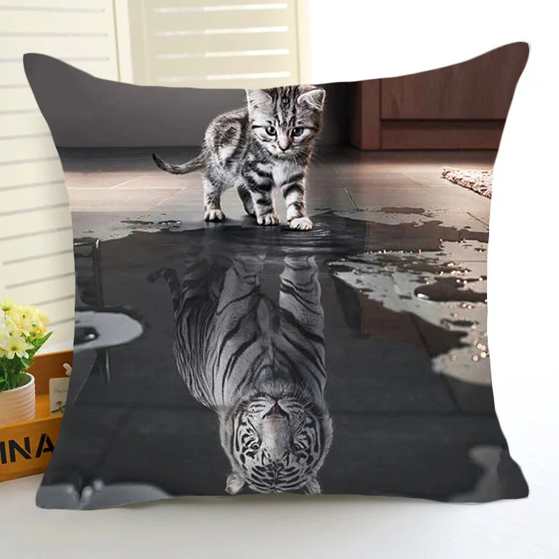 Kussens Stoelzitjes Housse De Coussin 100 Polyester 43cm 43cm Motif Chat Lion Tigre Felin Vache Huis Im