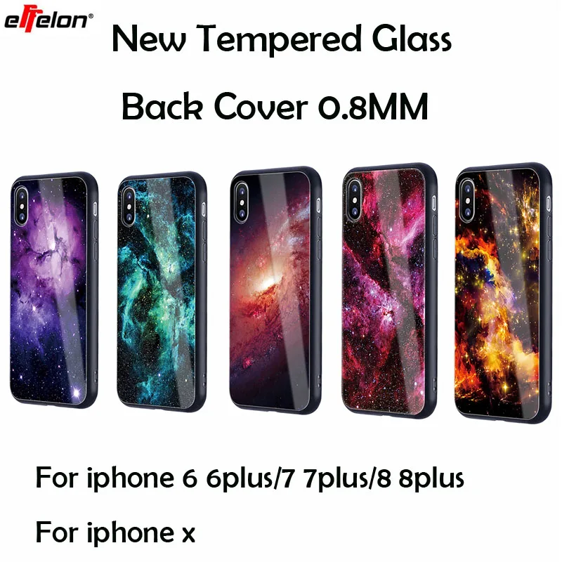 Effelon 0.8mm Tempered Glass Back Cover For iphone X 8 8plus 7 7plus 6 6Plus Luxury Ultra thin Clear Case for | Мобильные телефоны
