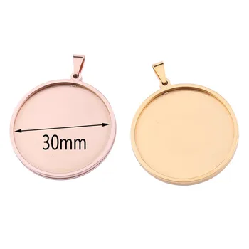 

reidgaller 5pcs rose gold stainless steel round 30mm cabochon base settings diy blank pendant trays for jewellery making