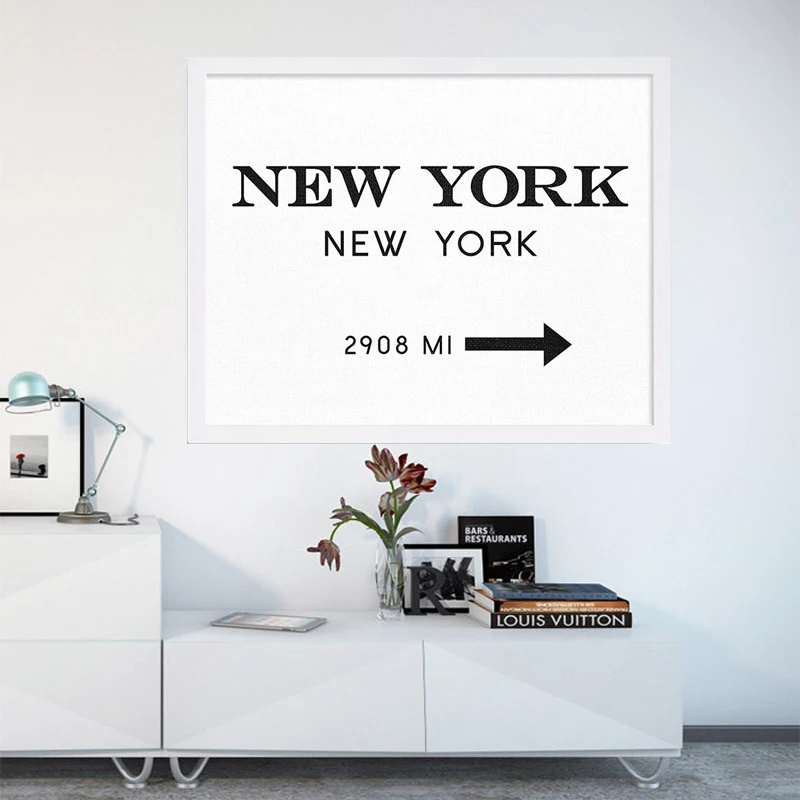 Новый NYC Нью-Йорк Картина на холсте модная настенная живопись черно-белый Принт