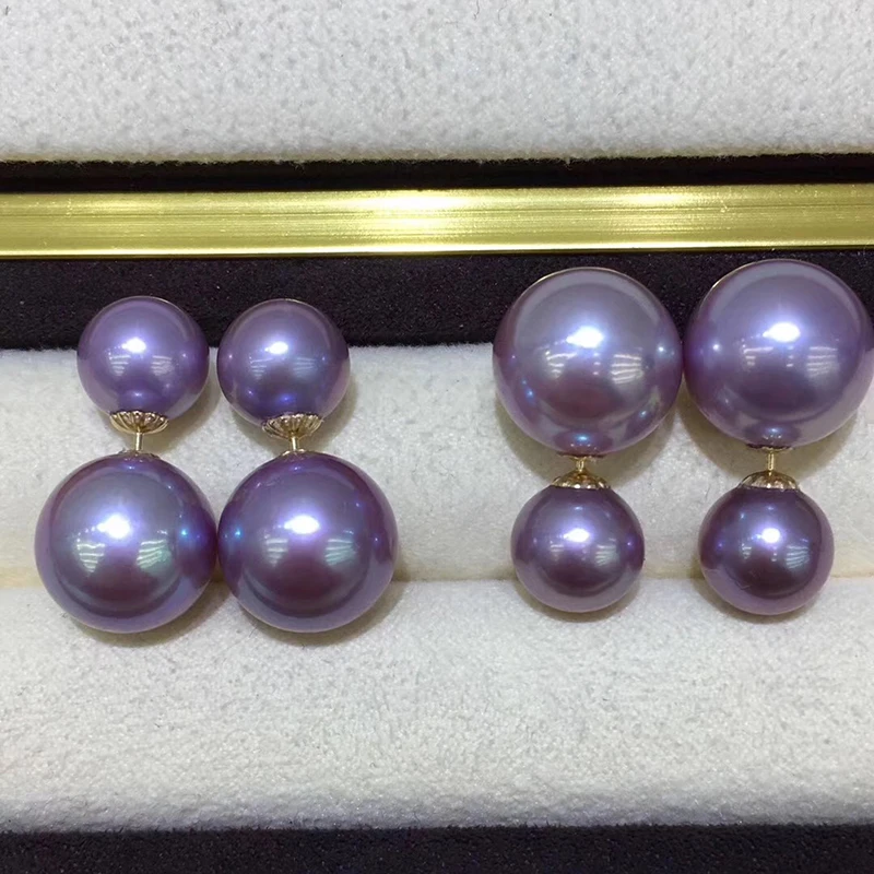 Dior 18k gold dauble purple pearls stud earring (4)