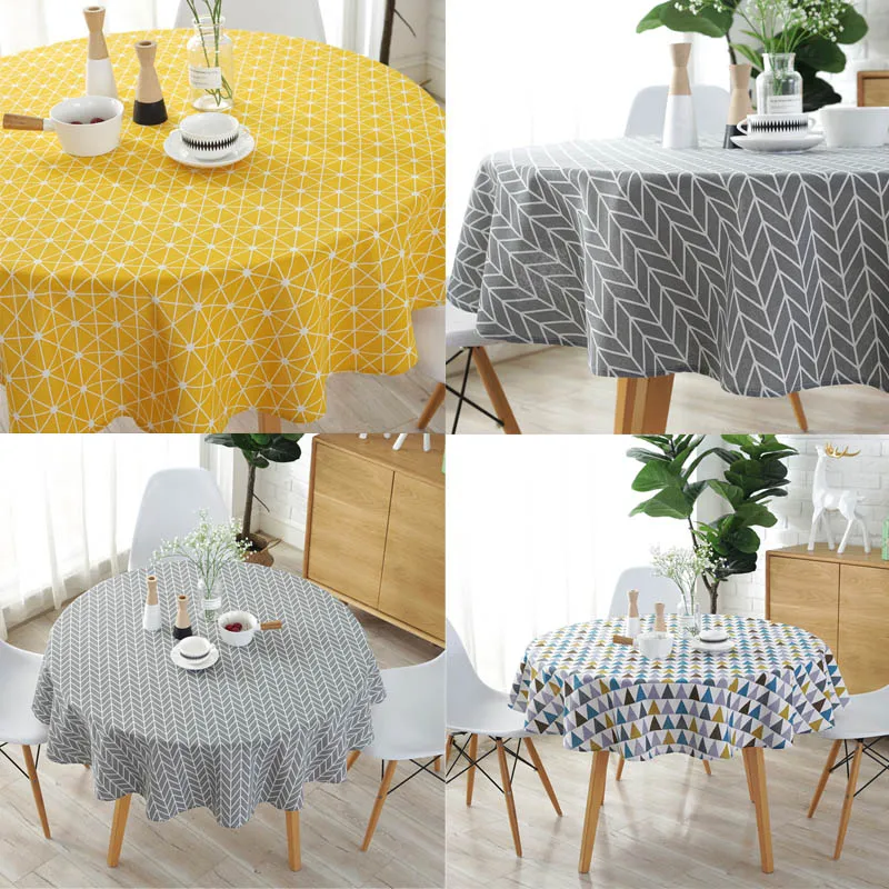 Linen Printing Tablecloth Round Table Cloth 1 Pcs Table Cover Nordic Polyester Cotton Home Kitchen 