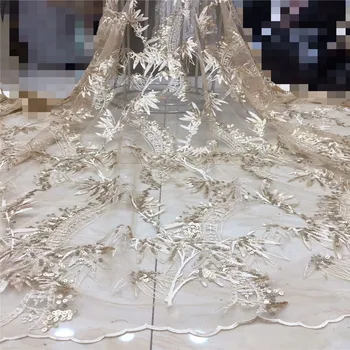 

African Lace Fabric With Sequins High Quality Nigerian Cotton Lace Fabric 2019 Tulle French Laces Fabrics for wedding xc82-70