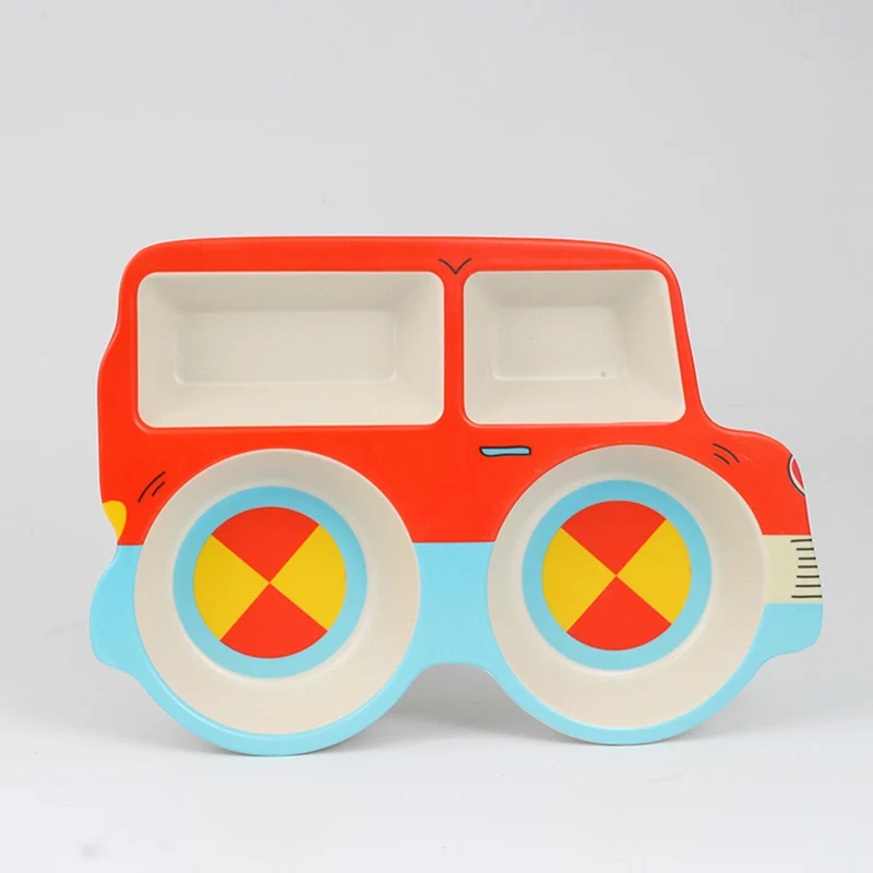Baby Bamboo Fiber Dinnerware Cartoon Pattern Sub-gird Plates Children Feeding Tableware Irregular Toddler Kids Utensils BB5111 (19)