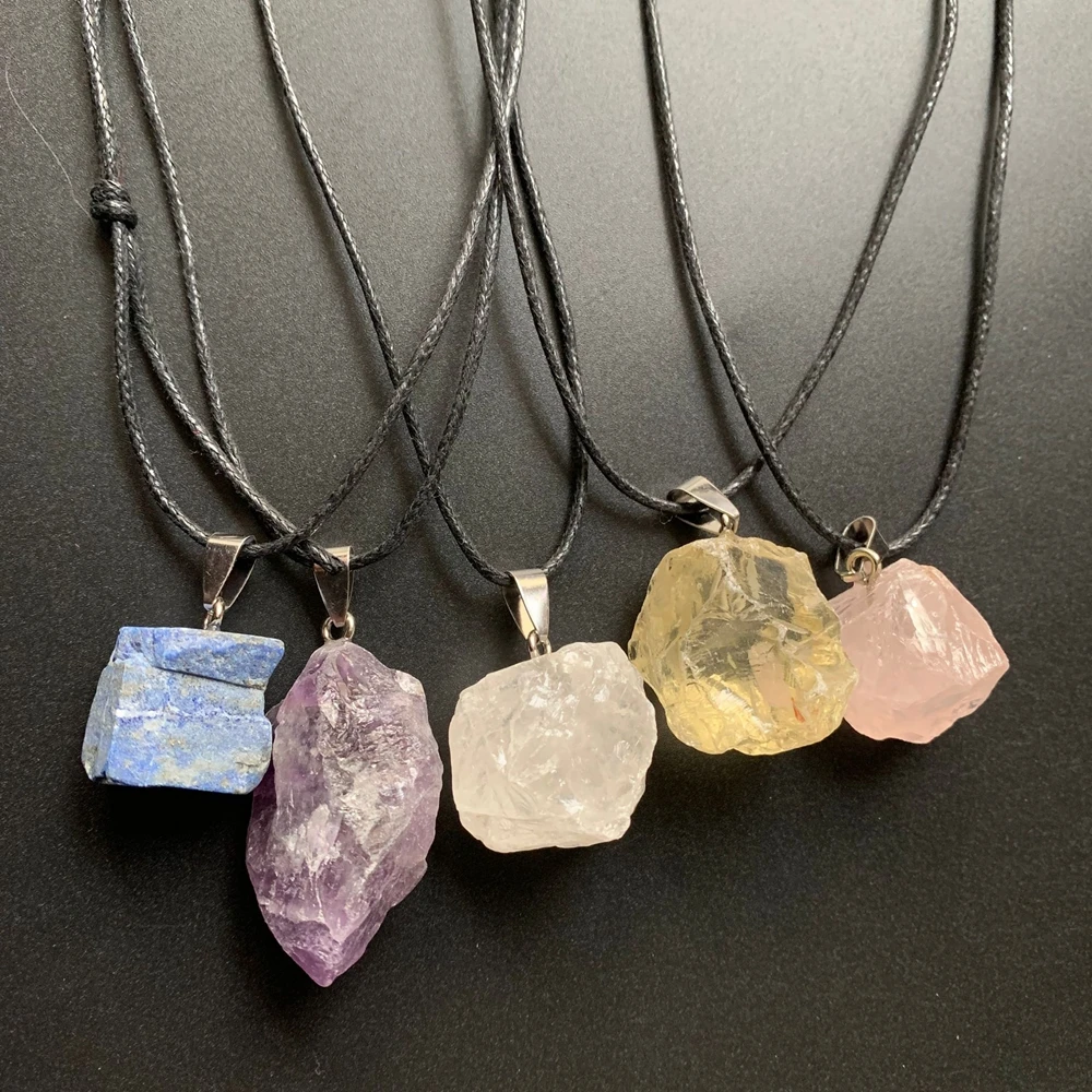 

Natural Rough Stones Gemstones and Minerals Rough Crystals Raw Stone Pendant Irregular Quartz Cristal Necklace 1pc