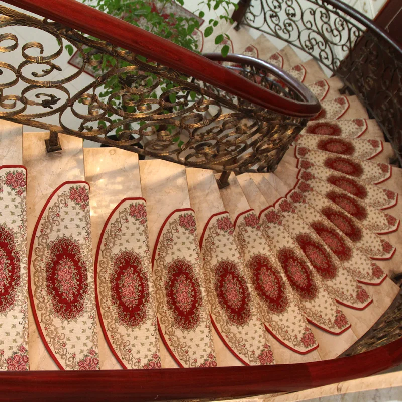 KEYAMA European pastoral style Acrylic floral carpet stair treads mats