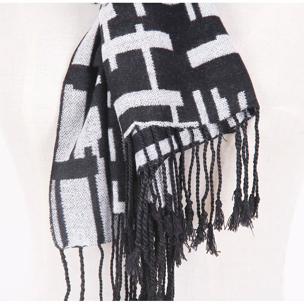 black scarf mens Wool Scarf Men Luxury Brand Reversible Pashmina Stole Shawls Bufandas Hijab Black шарф женский men's scarves