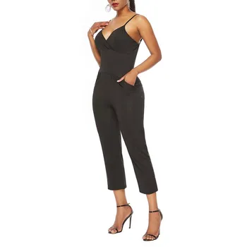 

Women Casual Spaghetti Strap Jumpsuit Plus Size Backless Playsuit Pockets V Neck Sleeveless Overalls