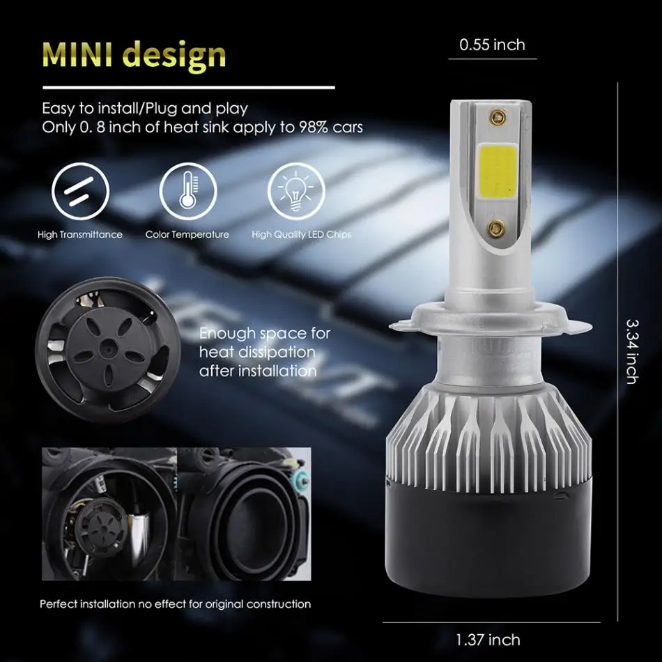 

2pcs H7 EV9 72W 8000LM 6000K LED Mini Car Headlight Bulbs Kit Automobile Fog Lamp Hi or Lo Light Bulbs for Cars Vehicles
