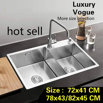 Online Free Shipping Fashion Standard Big Kitchen Manual Sink Double Groove Durable Stainless Steel Hot Selling 72x41/78x43/82x45 CM