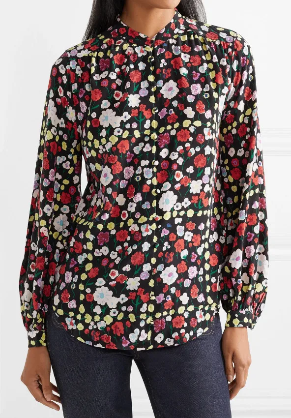 

Autumn Floral Silk Blouses Women Elegant Blouse Long Sleeve Shirts Women Button Tops