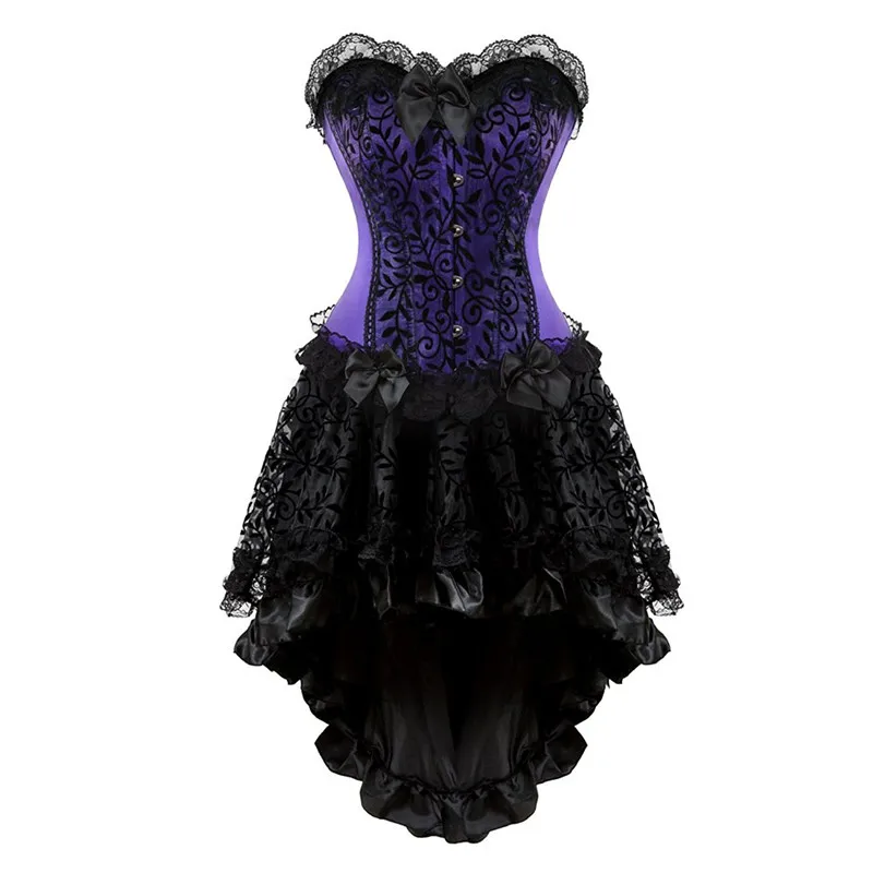 

victorian corset dress gothic cosplay costume halter corset for women sexy vintage corset bustier skirt fashion plus size purple