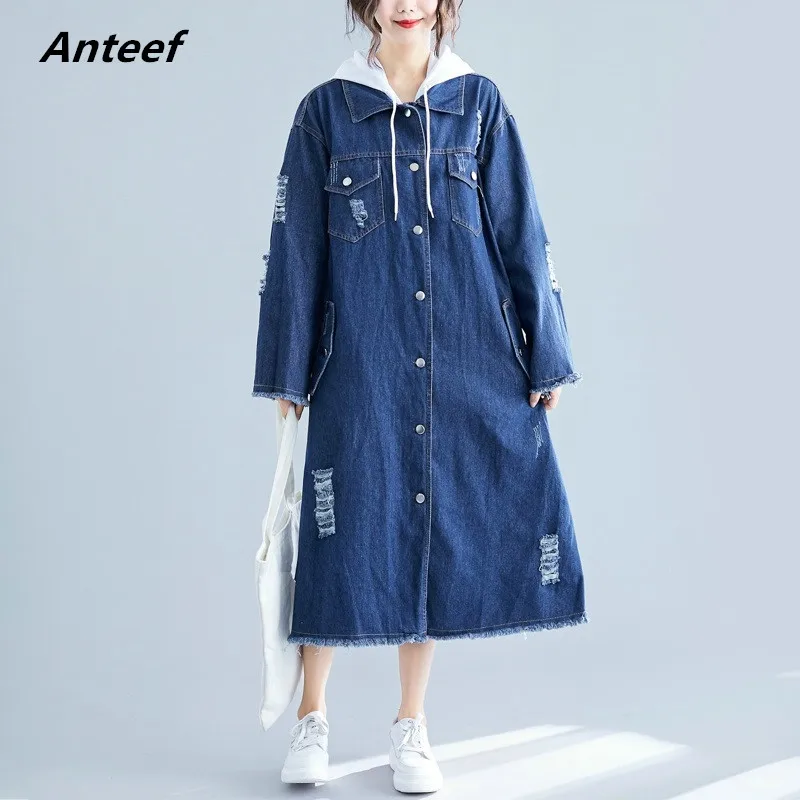 

long sleeve cotton vintage plus size hooded women casual loose autumn denim dress elegant clothes 2019 ladies dresses