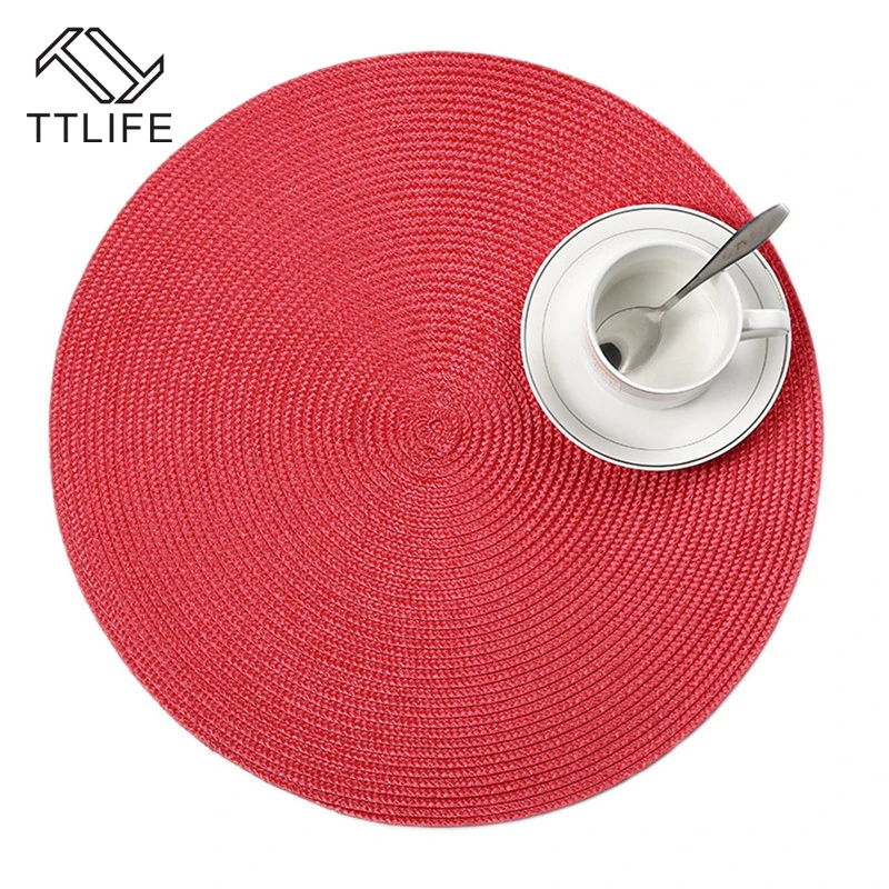 

TTLIFE 1pc 37cm Round Weave Placemat PP Circle Coasters Dining Table Mat Pads Bowl Waterproof Slip-Resistant Pad