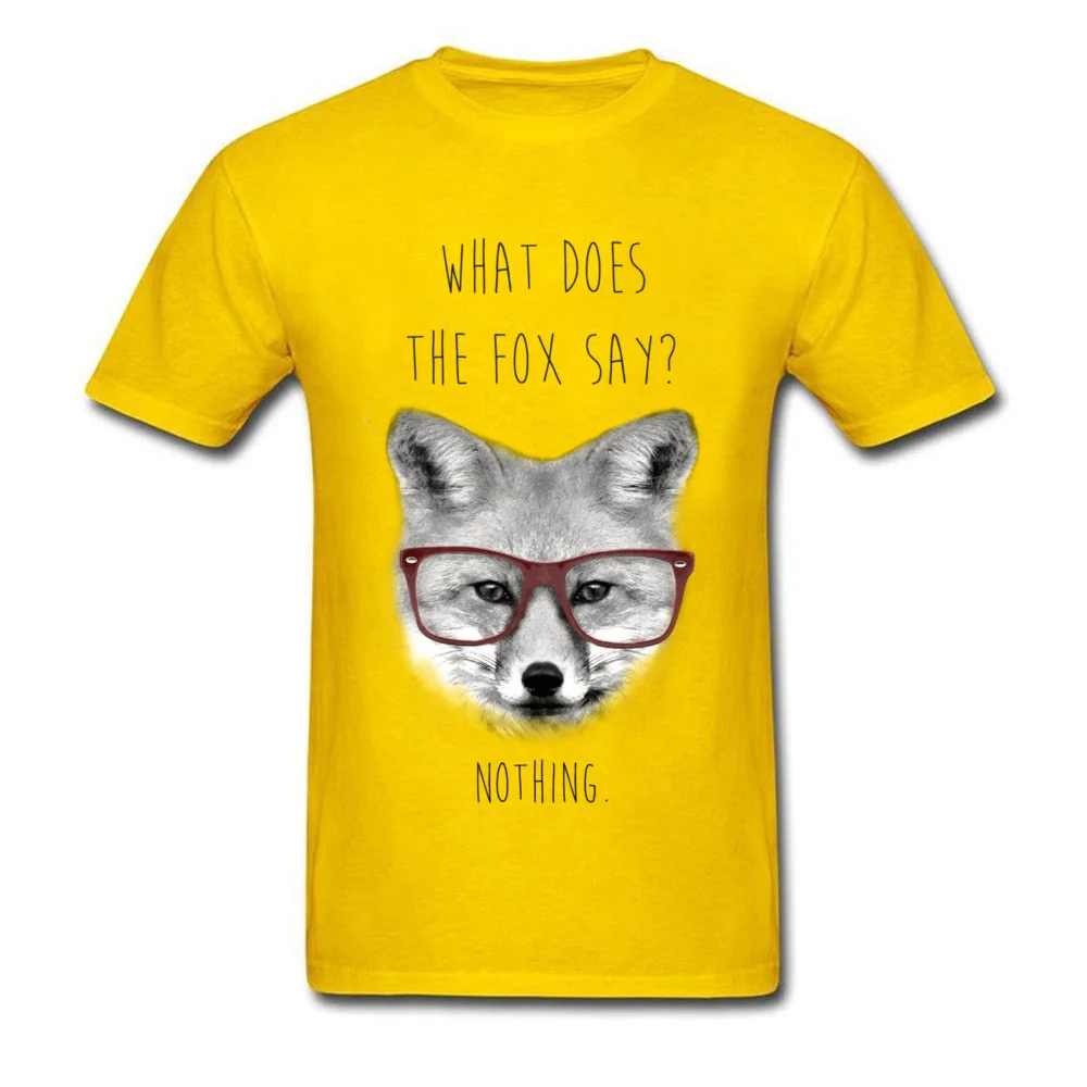 Faddish What does the fox say Short Sleeve T-Shirt Summer/Autumn O Neck 100% Cotton Tops Shirts for Students Tee Shirt Casual What does the fox say yellow