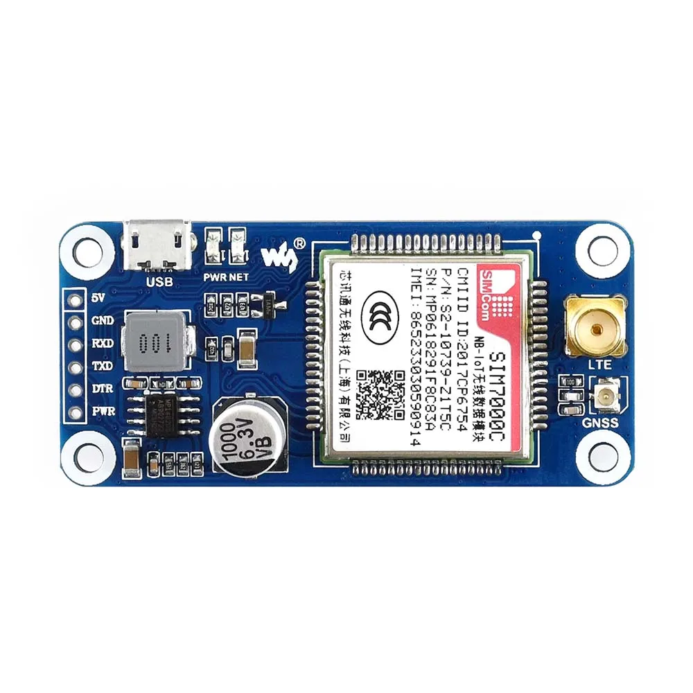 Waveshare NB IoT/eMTC/EDGE/GPRS/GNSS HAT для RPi Zero/Zero W/Zero WH/2B/3B/3B + на основе SIM7000C поддерживает TCP HTTP FTP