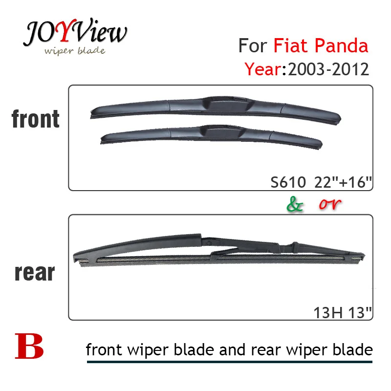 S610 22"+16" Front Wiper Blade and 13H Rear Wiper Blade for Fiat Panda