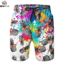 Мужские пляжные шорты с забавным принтом ананаса, повседневные мужские летние шорты с эластичной резинкой на талии, пляжные шорты для отдыха